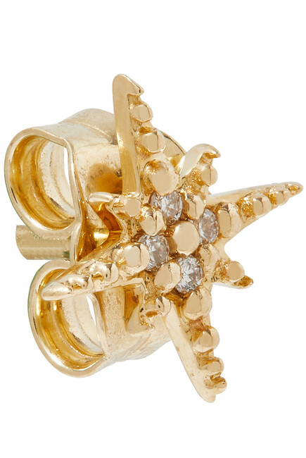 Starburst Single Stud Earring, 14k Yellow Gold & Diamonds